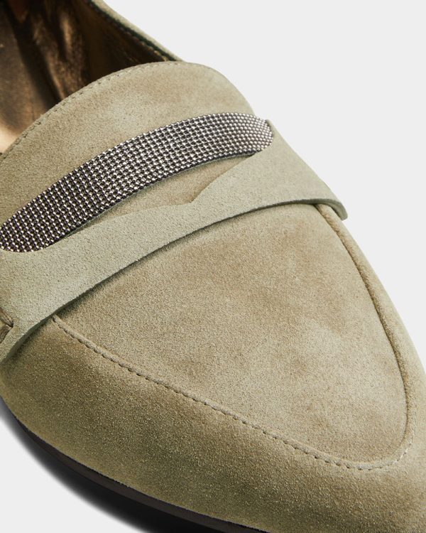 Military Monili Embellished Suede Flat Online Sale