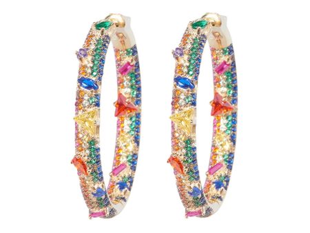 14k Gold Vermeil Electric Multicolor Crystal Hoop Earrings on Sale