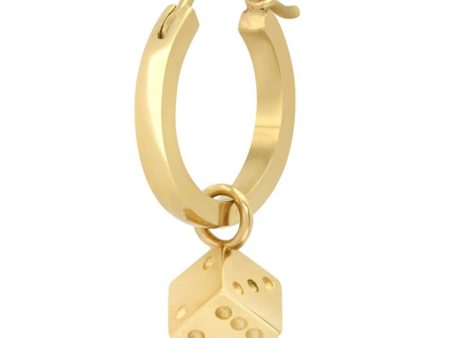 14k Yellow Gold Dice Charm Single Hoop Earring For Discount