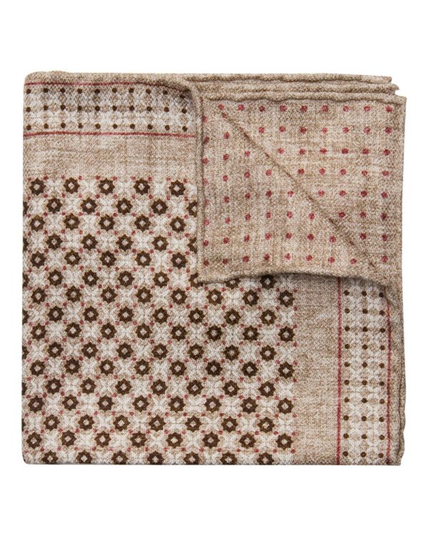 Tan Neat Grid Pocket Square Cheap