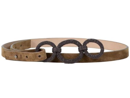 Beige Suede Triple Monili Loop Thin Belt Online Hot Sale