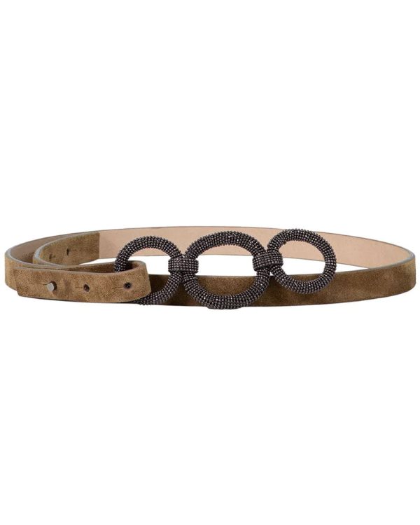 Beige Suede Triple Monili Loop Thin Belt Online Hot Sale