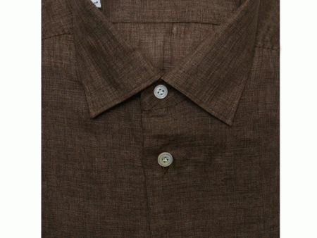 Rust Pure Linen Sportshirt For Cheap