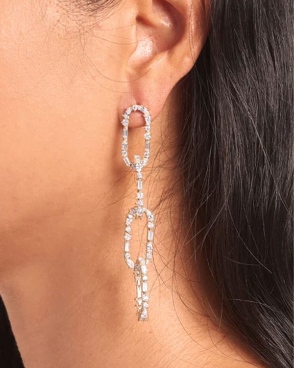 Rhodium King Crystal Link Earrings on Sale