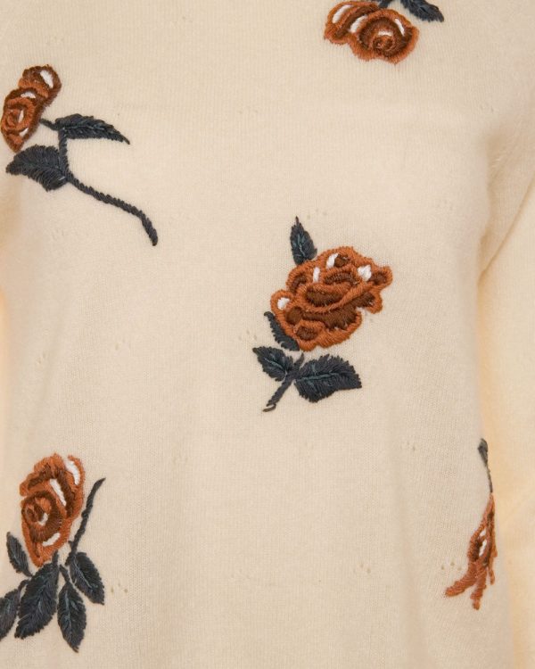 Vanilla Flower Embroidered Mockneck Sweater Online Hot Sale