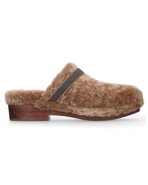 Caramel Shearling Monili Trim Clog Online Sale