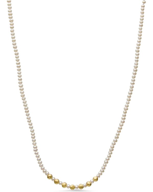 14k Yellow Gold Pearl Necklace with Gold Beads on Sale