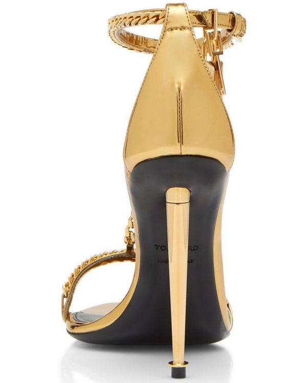 Mirrored Calf Pointy Naked Sandal in Gold Supply