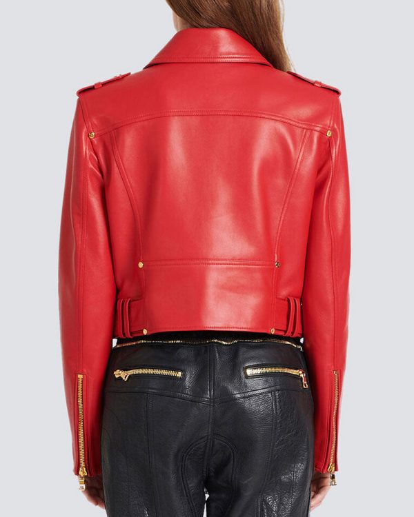 Rouge Leather Cropped Belted Biker Jacket Online