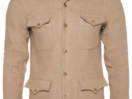 Tan Cotton and Cashmere Overshirt with Orange Lining For Sale