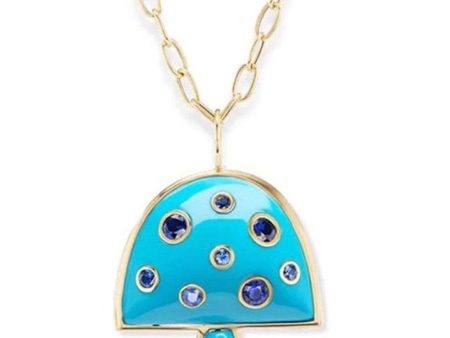 18k Yellow Gold Magic Turquoise Mushroom Necklace Online Sale