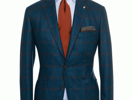 Teal and Burnt Orange Windowpane Wool Sportcoat on Sale