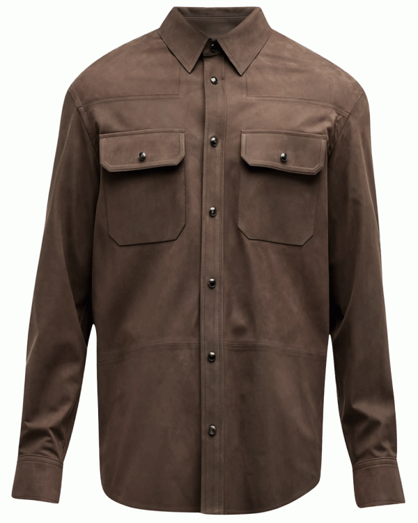 Brown Nubuck Leather Overshirt Discount