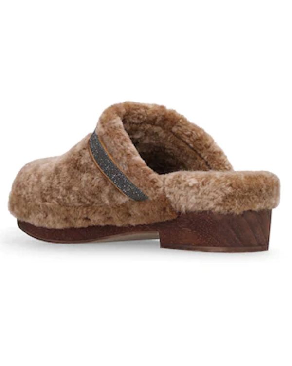 Caramel Shearling Monili Trim Clog Online Sale