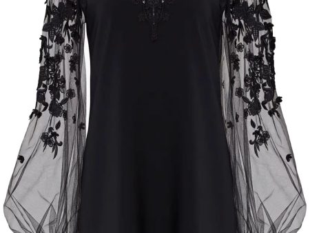 Black Embroidered Lace Mini Dress Sale