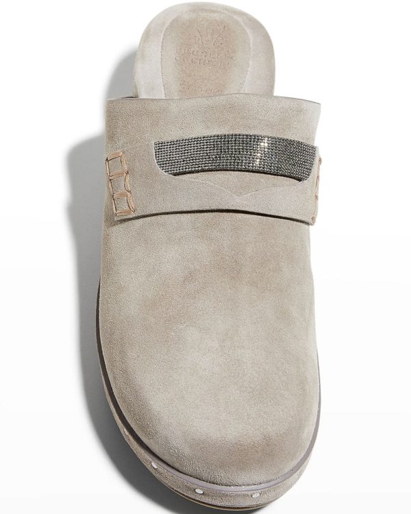 Roccia Monili Embellished Suede Clog Fashion