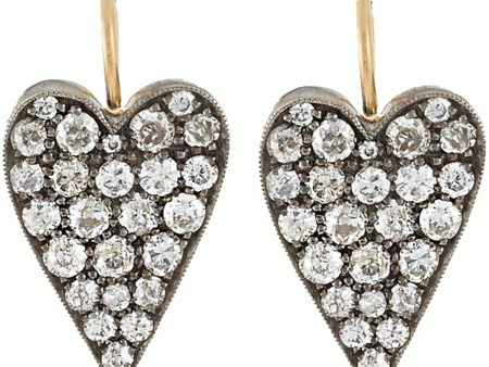 18k Yellow Gold Diamond Heart Earrings Fashion