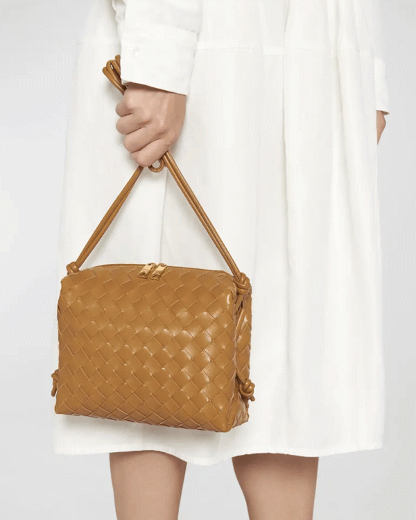 Small Loop Intrecciato Nappa Shoulder Bag in Camel Hot on Sale