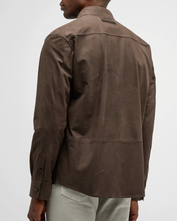 Brown Nubuck Leather Overshirt Discount