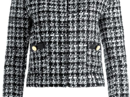 Black and Off White Donita Tweed Vegan Leather Combo Jacket Sale