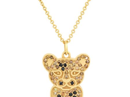 18k Yellow Gold Leopard Cub Pavé Diamond Pendant Necklace For Cheap