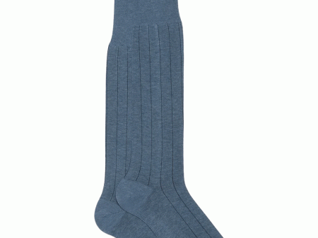 Vertical Striped Over the Calf Socks in Mid Blue Discount