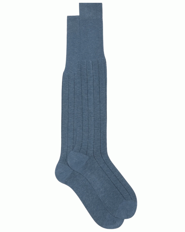 Vertical Striped Over the Calf Socks in Mid Blue Discount