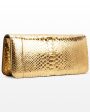 Turn Lock Laminated Python Clutch in Gold Fashion