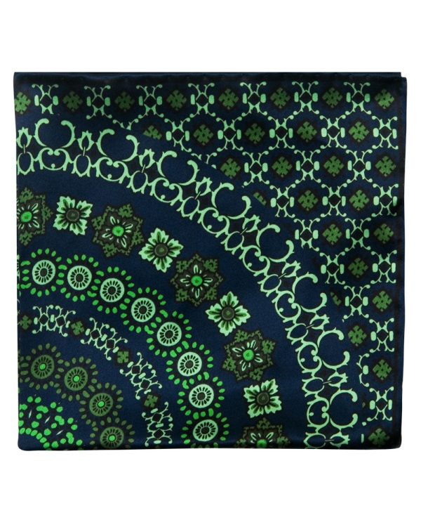 Green and Navy Medallion Pocket Square For Cheap