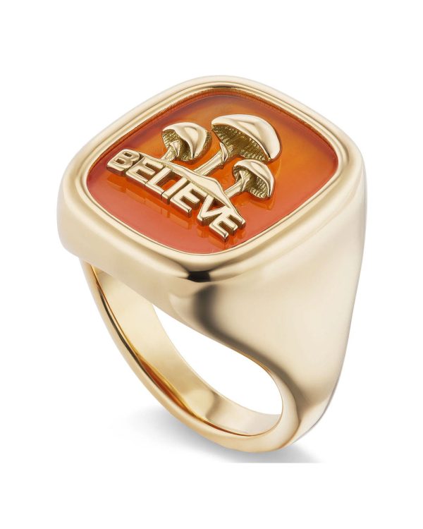 18k Yellow Gold Signet Carnelian Mushroom Ring on Sale