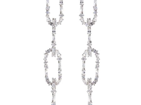 Rhodium King Crystal Link Earrings on Sale