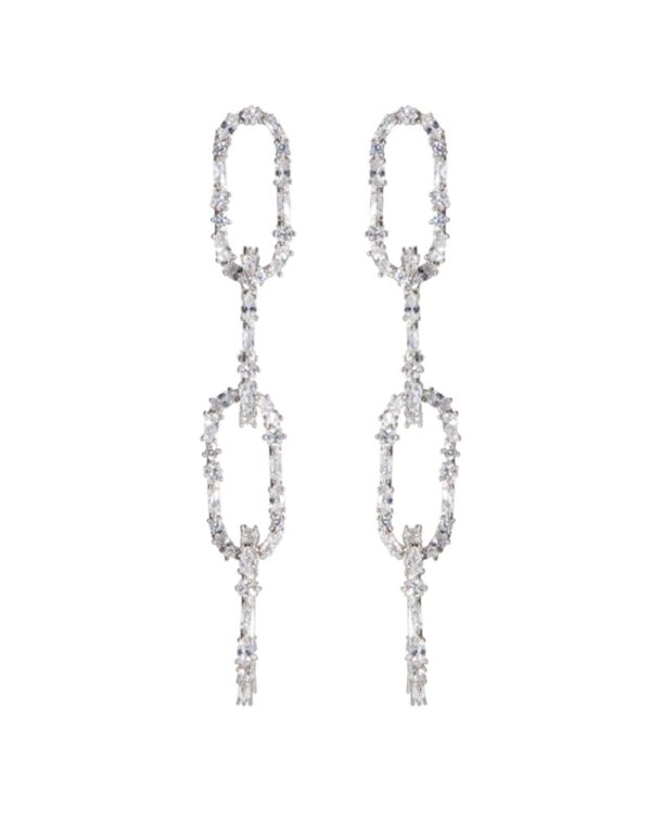 Rhodium King Crystal Link Earrings on Sale