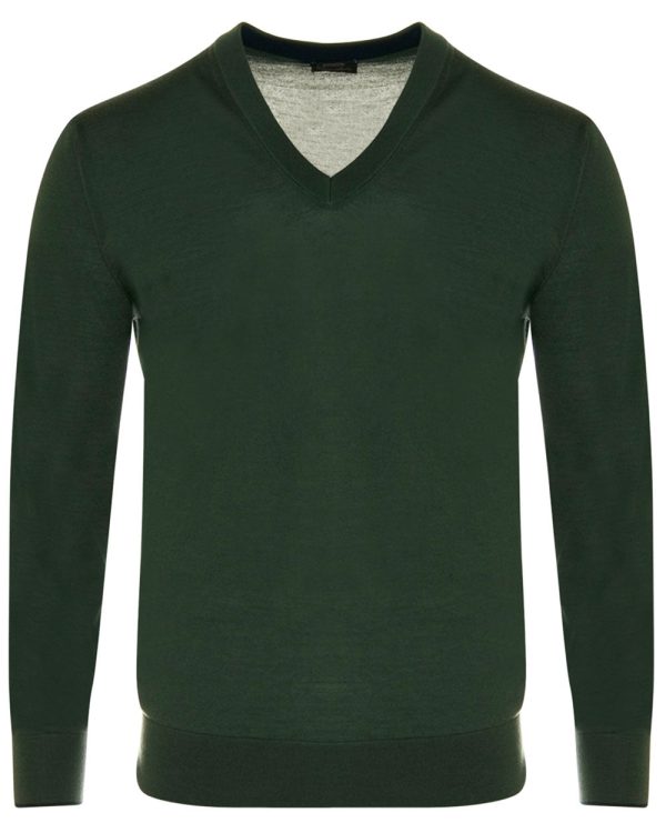 Olive Cashmere V-Neck Sweater Online now