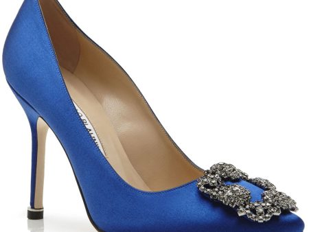 Hangisi Satin Jewel Buckle Pump in Blue Discount