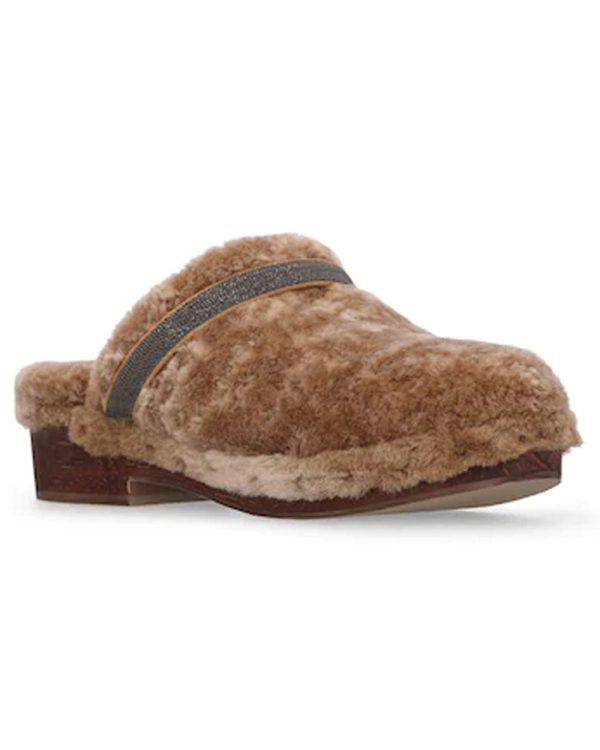 Caramel Shearling Monili Trim Clog Online Sale