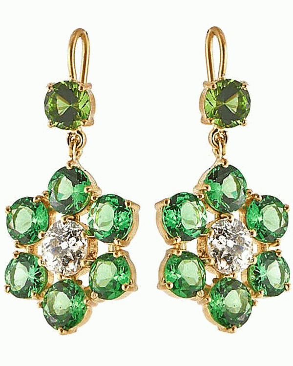 18k Yellow Gold Tsavorite Flower Earrings For Cheap