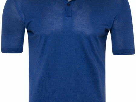 Royal Blue Silk Short Sleeve Polo Hot on Sale