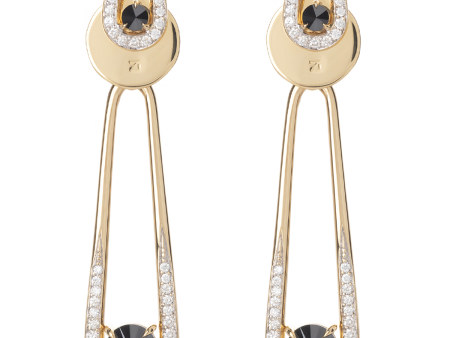 Biela Layered Earrings with Black and White Diamonds in 18k Yellow Gold Cheap