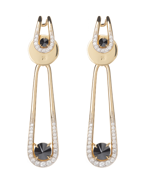 Biela Layered Earrings with Black and White Diamonds in 18k Yellow Gold Cheap