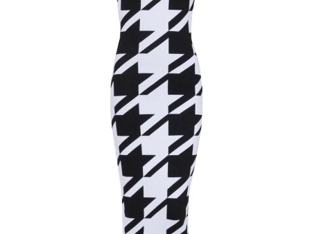 Noir and Blanc Houndstooth Knit Midi Dress Online now