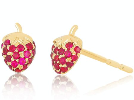 14k Yellow Gold Mini Strawberry Ruby Stud Earrings For Discount