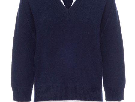 Navy V Neck Layered Pullover Supply