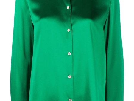 Emerald Slim Fitted Band Collar Blouse For Cheap