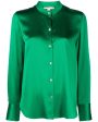 Emerald Slim Fitted Band Collar Blouse For Cheap