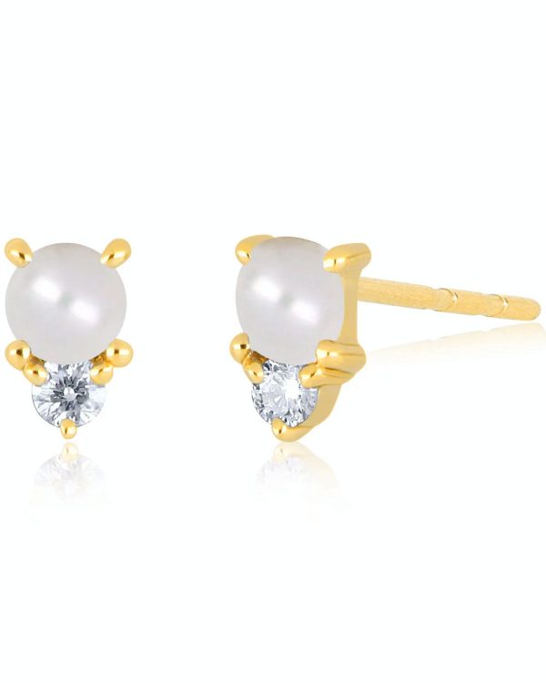 14k Yellow Gold Birthstone Pearl Stud Earrings Online Hot Sale