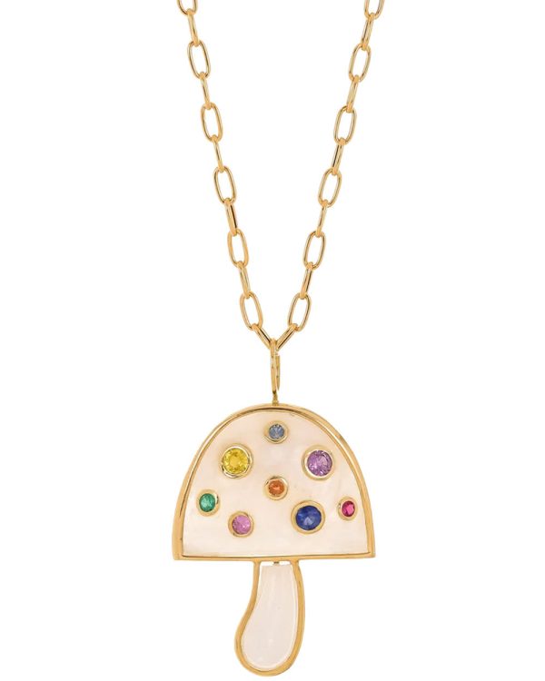 18k Yellow Gold Magic Moonstone Mushroom Necklace Online now