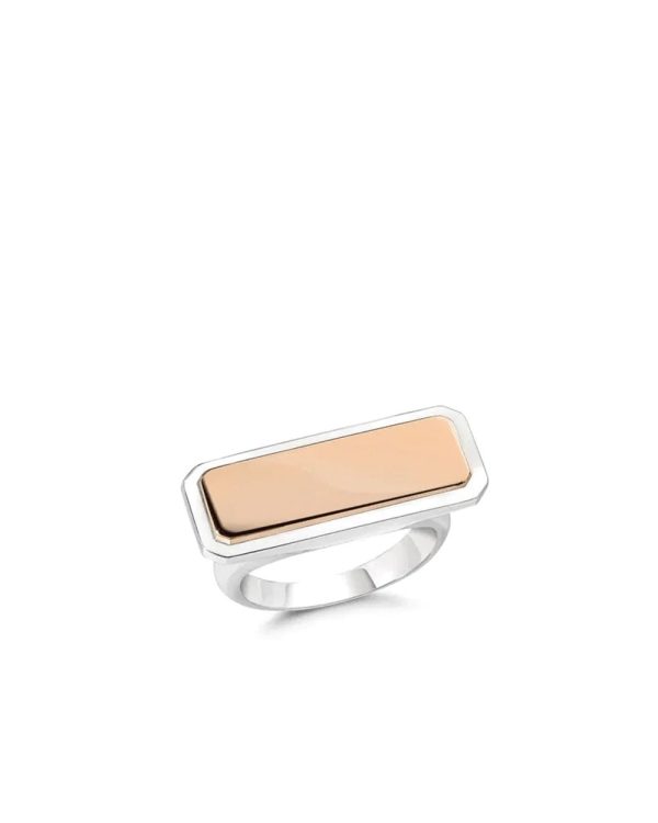 Carrington 18k Rose Gold Engravable ID Bar on Sterling Silver Ring Online Sale