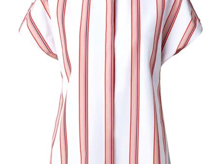 Cream Stripe Cotton Poplin Blouse Cheap