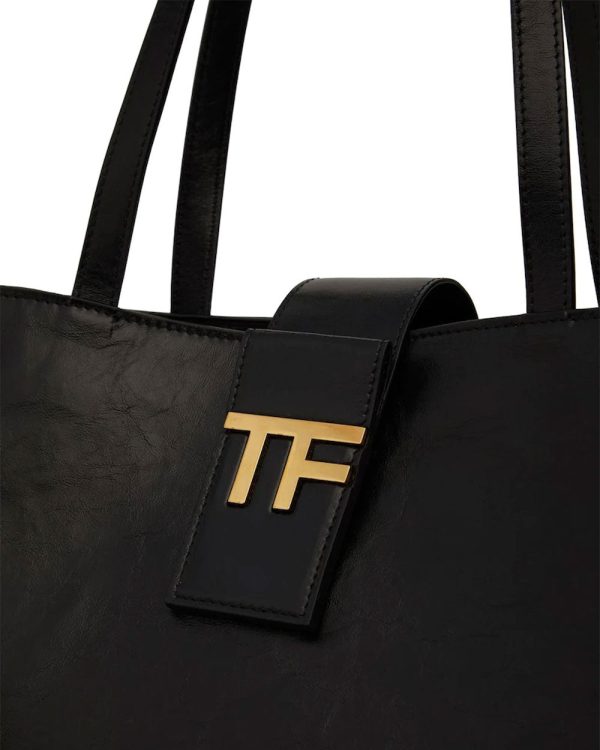 Shiny Leather Logo Tote in Black Online Sale