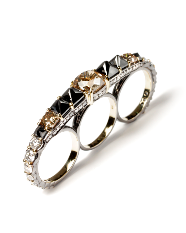 Ara Vartanian Brown, Black, and White Diamond Triple Ring Online